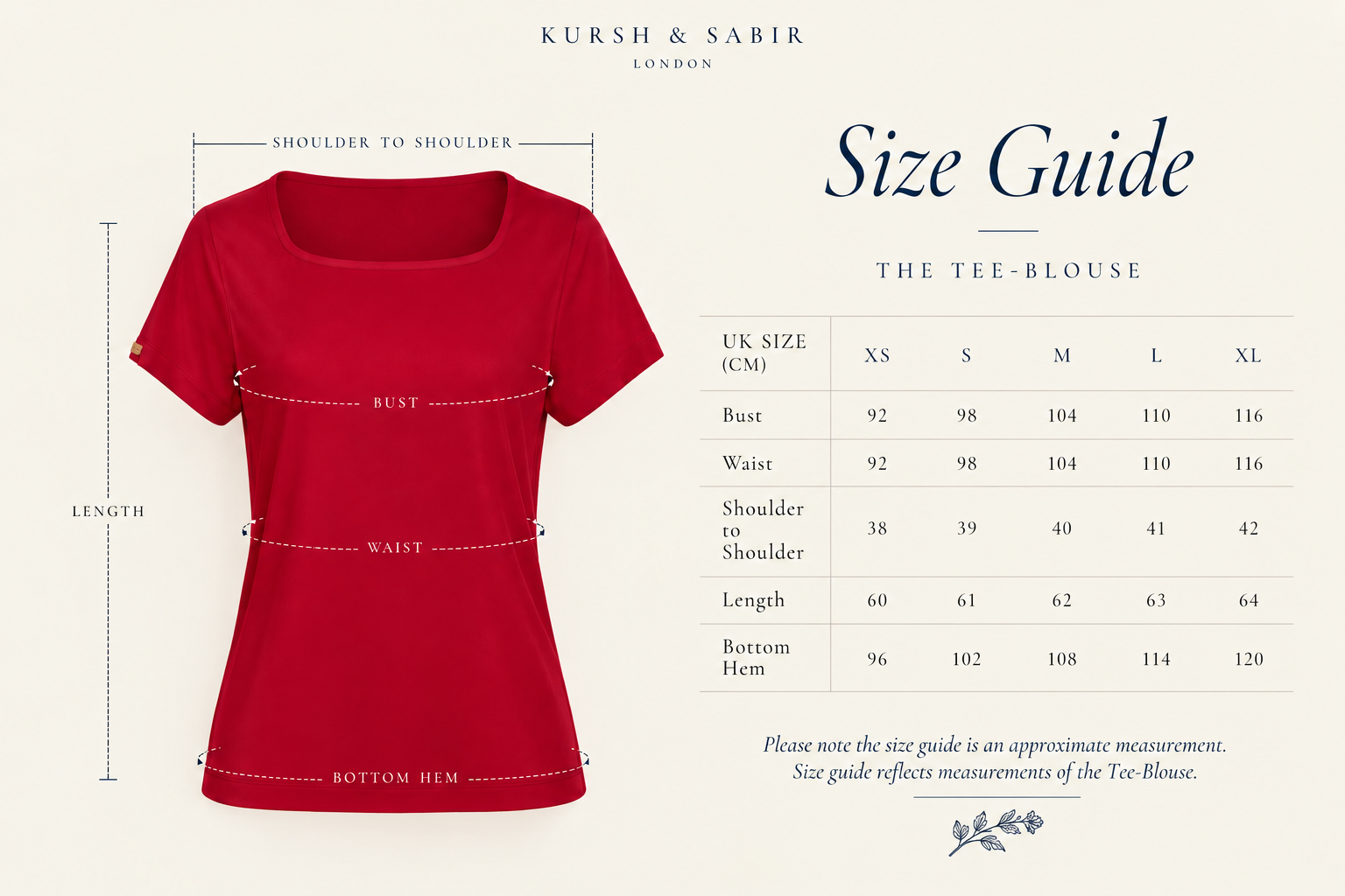 Kursh & Sabir Rubinus Tee-Blouse® Size Guide